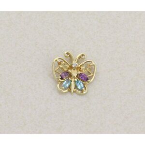 Pendant Only 10K Yellow Gold Natural Citrine, Amethyst, Topaz, Diamond Butterfly